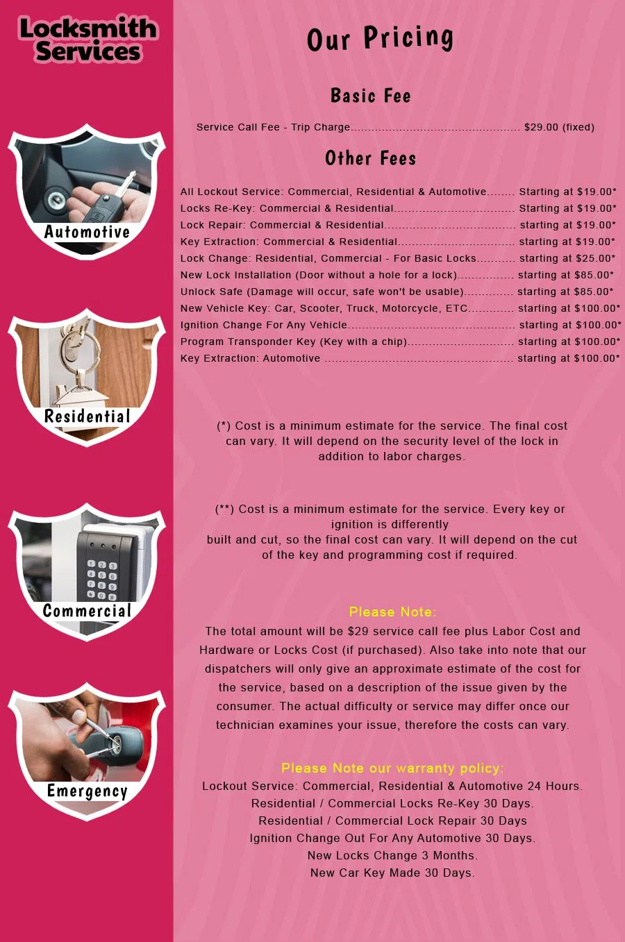 Sayreville NJ Locksmith Store Sayreville, NJ 732-706-8012 - price-list-c-18